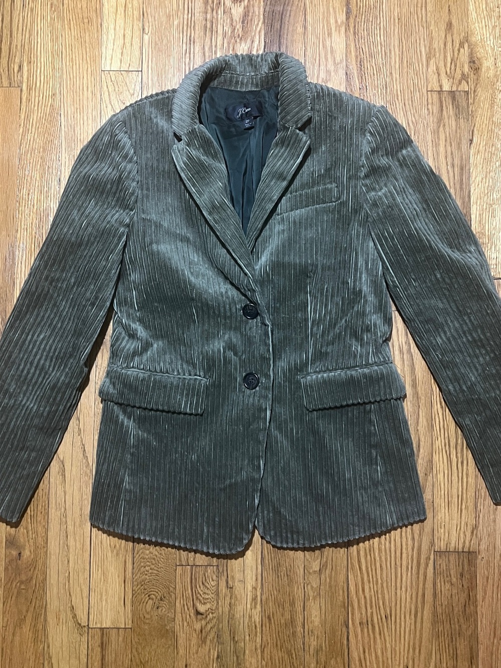 J Crew Corduroy Sport Coat Blazer Women's 2P Olive Green Notch Lapel Two Buttons
